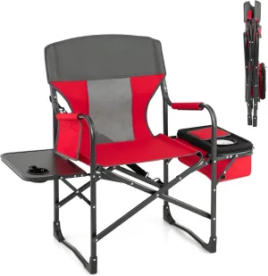 KOTEK Camping Directors Chair, Outdoor Folding Chair with Side Table, Cooler Bag & Storage Pocket, Supports 400 LBS, Portable Camp Chairs for Fishing, Picnic, Concert, Beach, Lawn, Patio (1, Red)