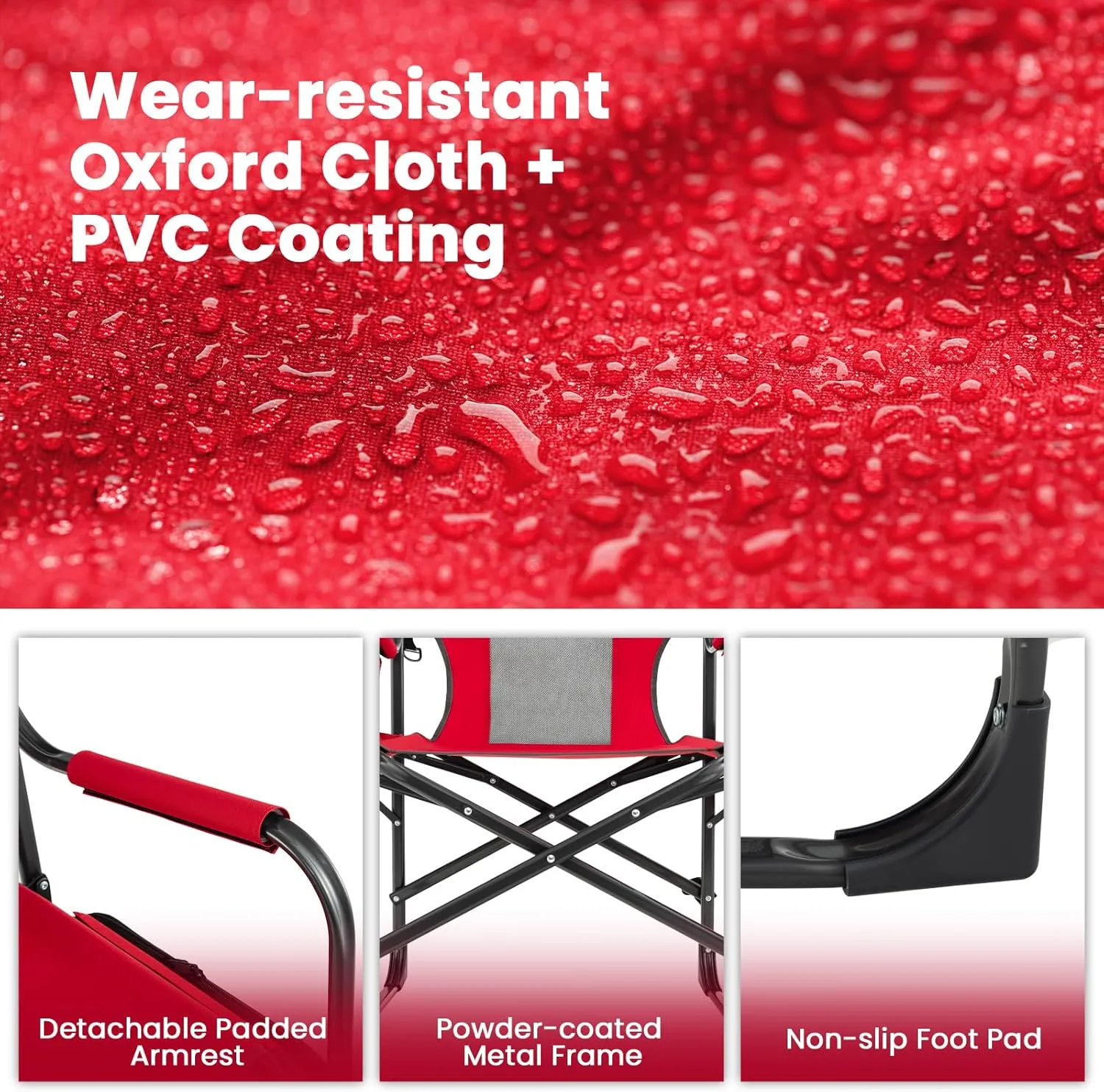 KOTEK Camping Directors Chair, Outdoor Folding Chair with Side Table, Cooler Bag & Storage Pocket, Supports 400 LBS, Portable Camp Chairs for Fishing, Picnic, Concert, Beach, Lawn, Patio (1, Red)