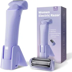 krofaue Electric Shaver for Women - Cordless Waterproof Bikini Trimmer for Leg,Arm,Underarms,Bikini - Wet & Dry Electric Razors for Women with LED Display USB Charging Dock (Purple)