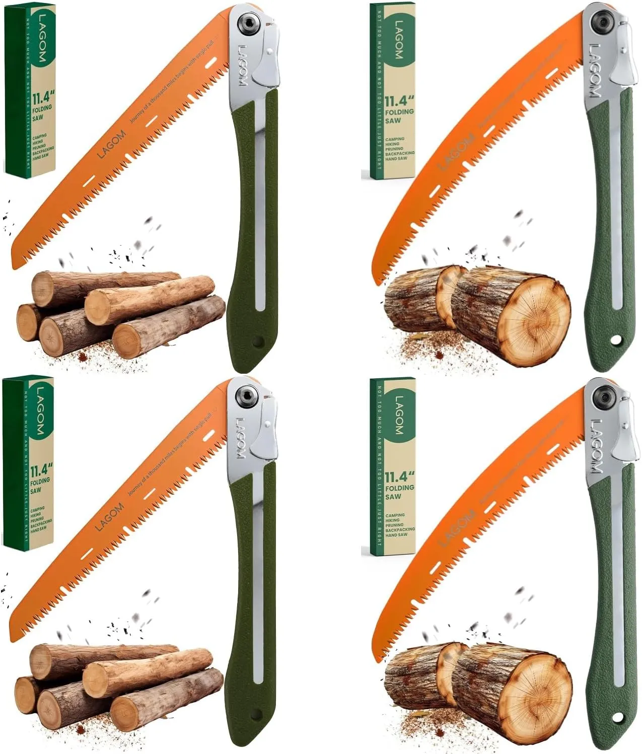 LAGOM Folding Saw 4 Pack: 11.4" Straight x2   11.4" Curved x2