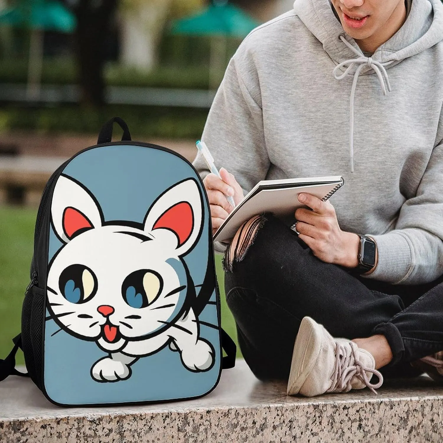 Laptop Backpack for Men 17 Inch Naughty Cat Work Casual Backpack Lightweight Travel Shoulder Bag