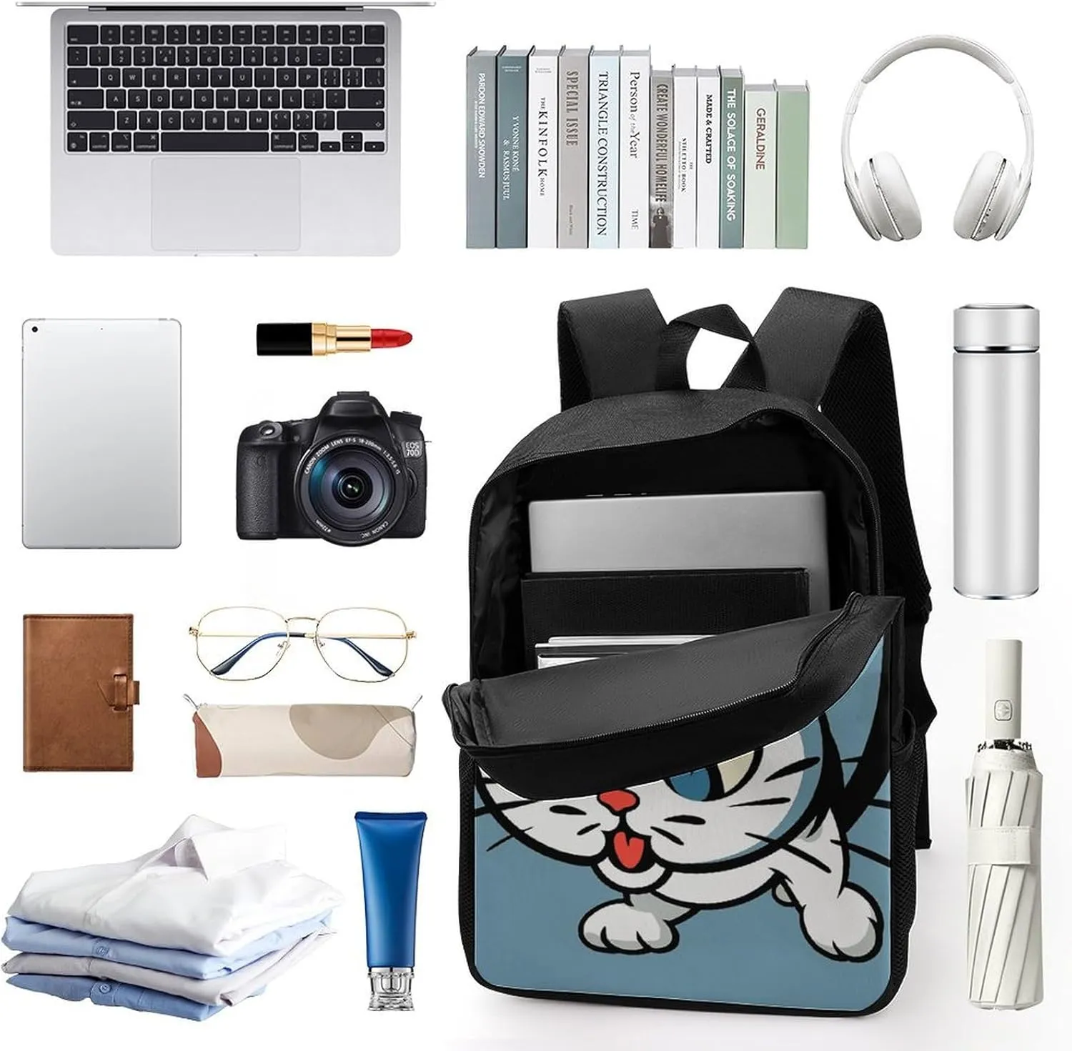 Laptop Backpack for Men 17 Inch Naughty Cat Work Casual Backpack Lightweight Travel Shoulder Bag