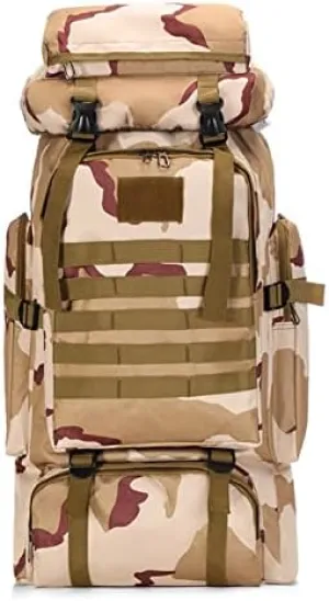 Large Capacity 80L Waterproof Camouflage Tactical Backpack Hiking Bag Leisure Outdoor Sports Backpack Hiking (Camouflage plateau)