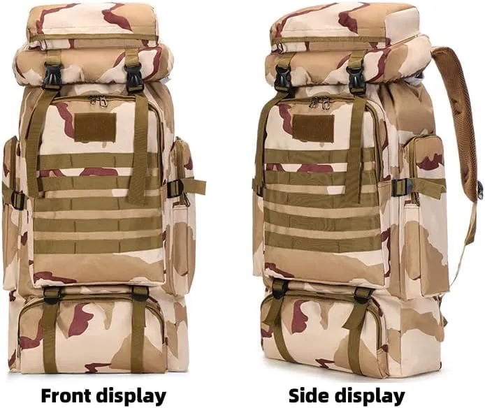 Large Capacity 80L Waterproof Camouflage Tactical Backpack Hiking Bag Leisure Outdoor Sports Backpack Hiking (Camouflage plateau)