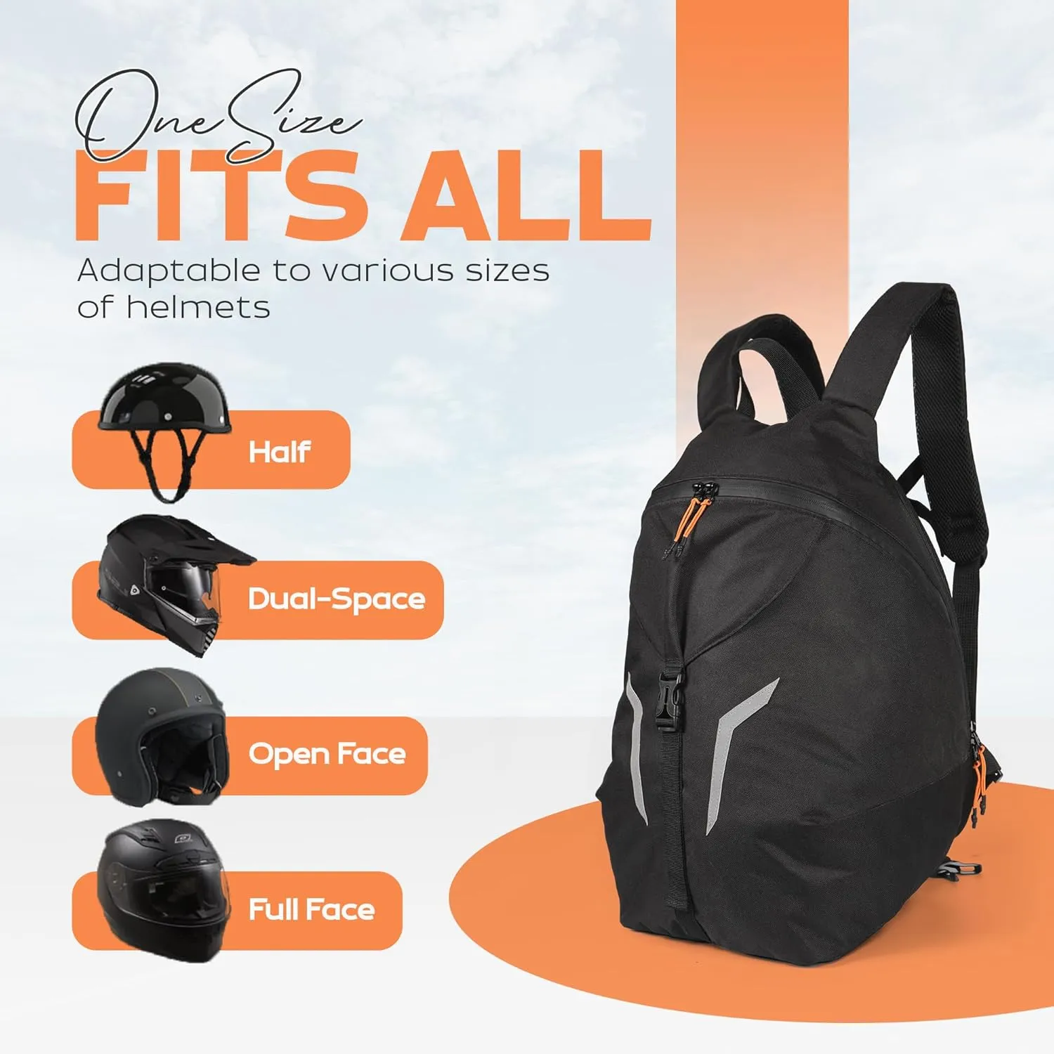 Large Capacity Motorcycle Backpack with Reflective Strips and Double Zippers – Water-Resistant Travel Backpack with Laptop Pocket for Outdoor Camping, Hunting, Trekking and Daily Use