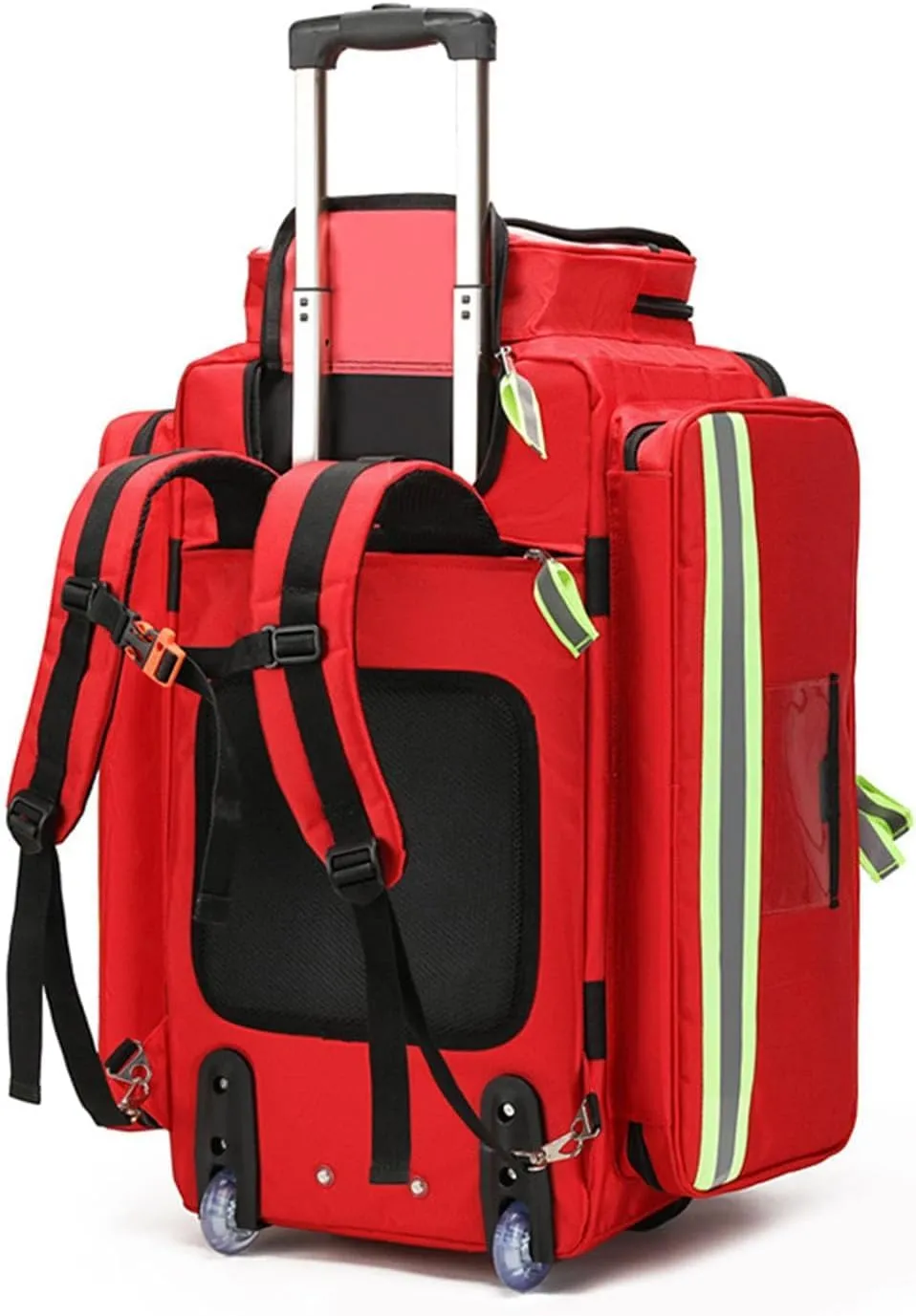 Large Capacity Trolley Box Type First Aid Kit, Multi-Functional Trauma Bag, Portable Emergency Survival Medical Backpack(Red)