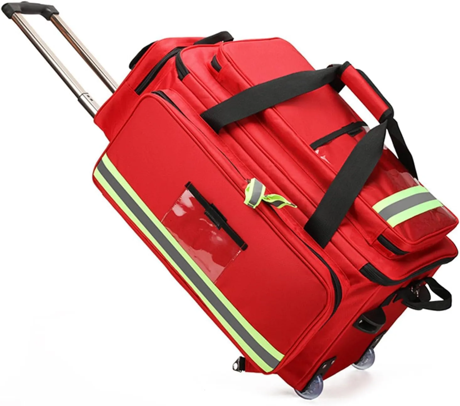 Large Capacity Trolley Box Type First Aid Kit, Multi-Functional Trauma Bag, Portable Emergency Survival Medical Backpack(Red)