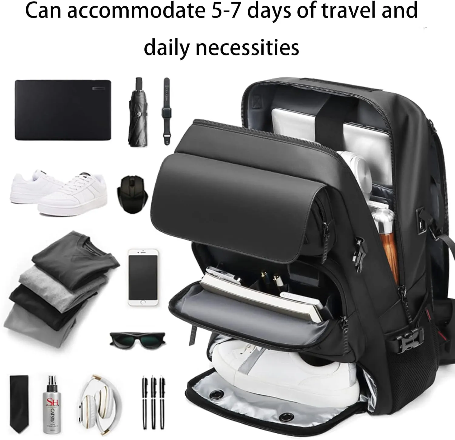 Large Travel Backpack, 50L Carry-On Backpack Water Resistant Flight Approved Weekender Bag Luggage Backpack Business Daypack for Men and Women(Black)