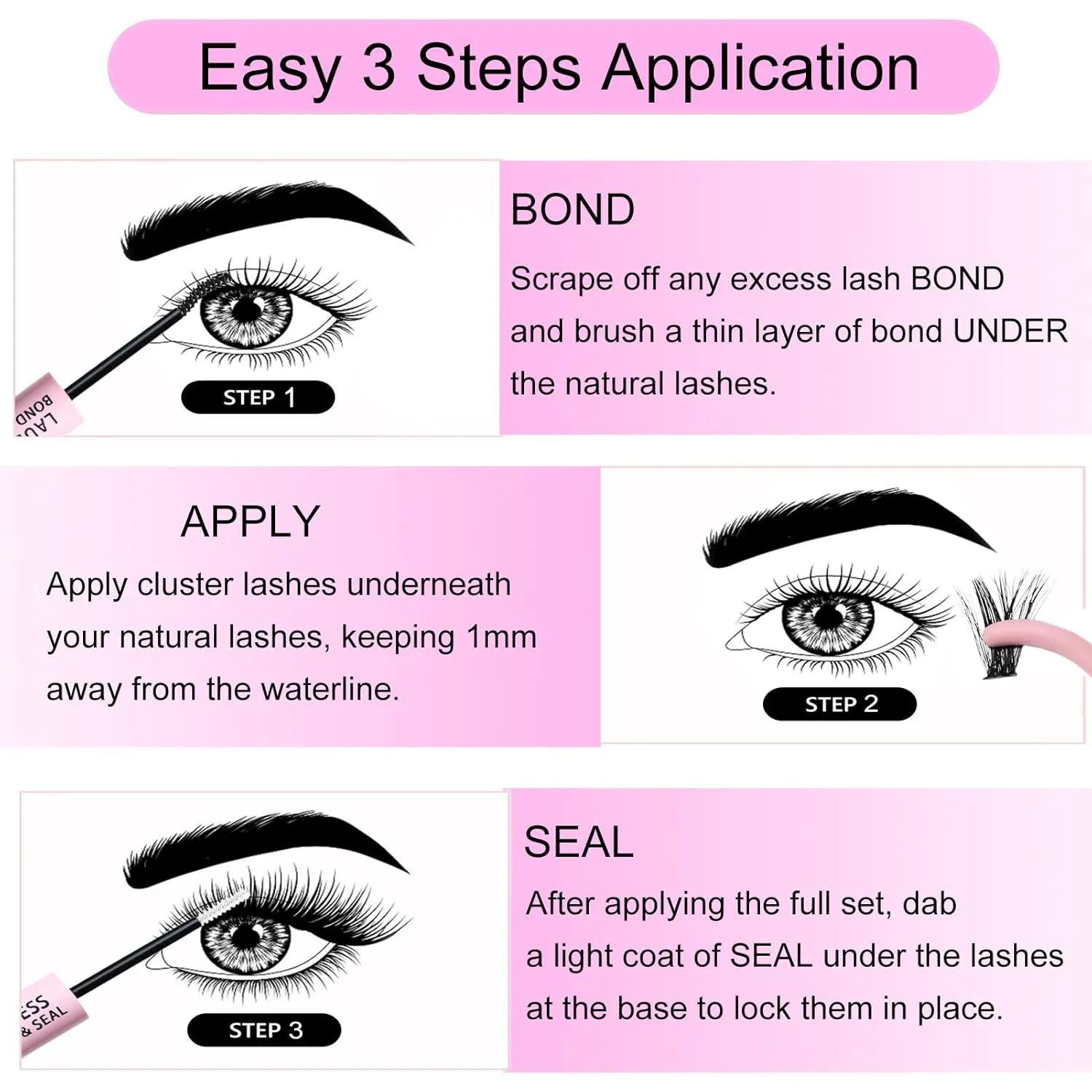 Lash Extension Kit LAUBESS Lash Clusters Kit Cluster Eyelash Extensions Kit Eyelash Clusters Lash Bond and Seal Waterproof Tweezers Brush Lash Glue Remover (Kit 60D/80D-D-Mix8-18(3D)