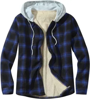 LCMTWX Mens Plaid Flannel Jacket Lapel Pocket Hooded Padded Loose Shirt Top Jacket Men Plus Size Big&Tall Mens Coat Soft