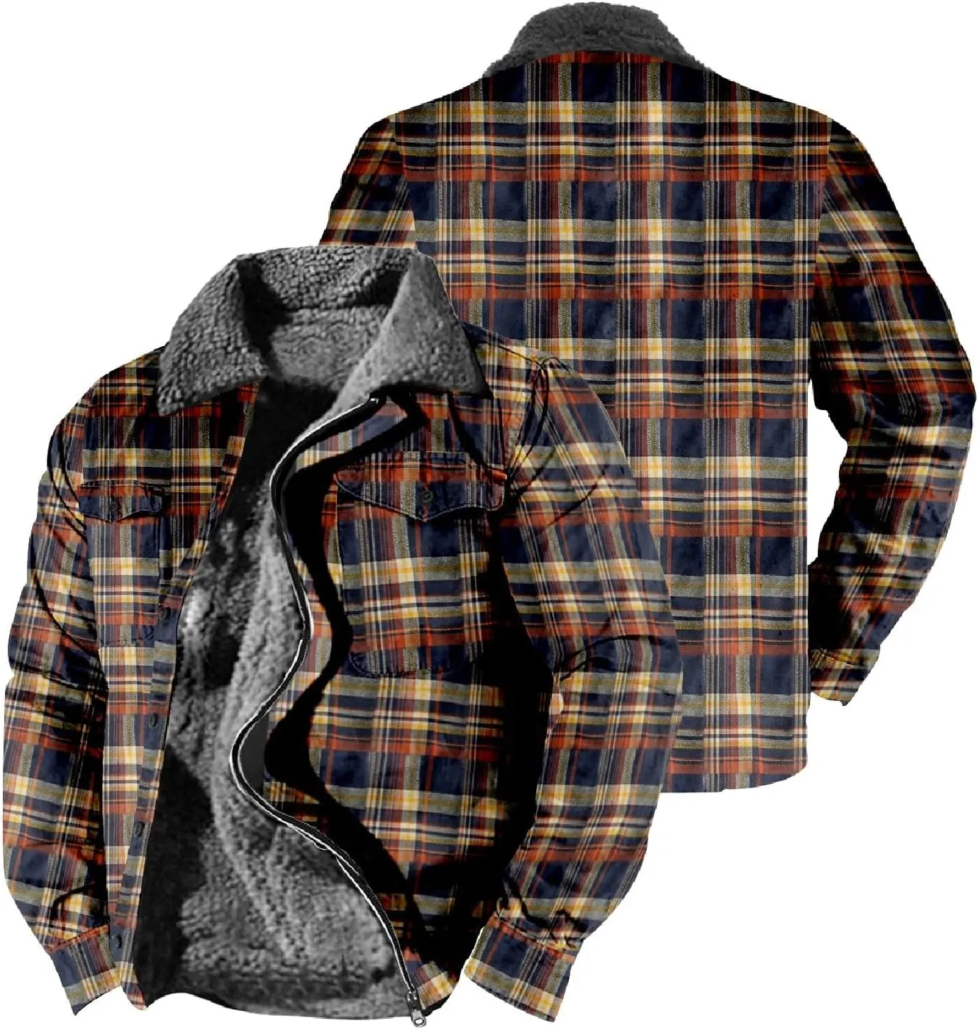 LCMTWX Mens Plaid Flannel Jacket Lapel Pocket Hooded Padded Loose Shirt Top Jacket Men Plus Size Big&Tall Mens Coat Soft
