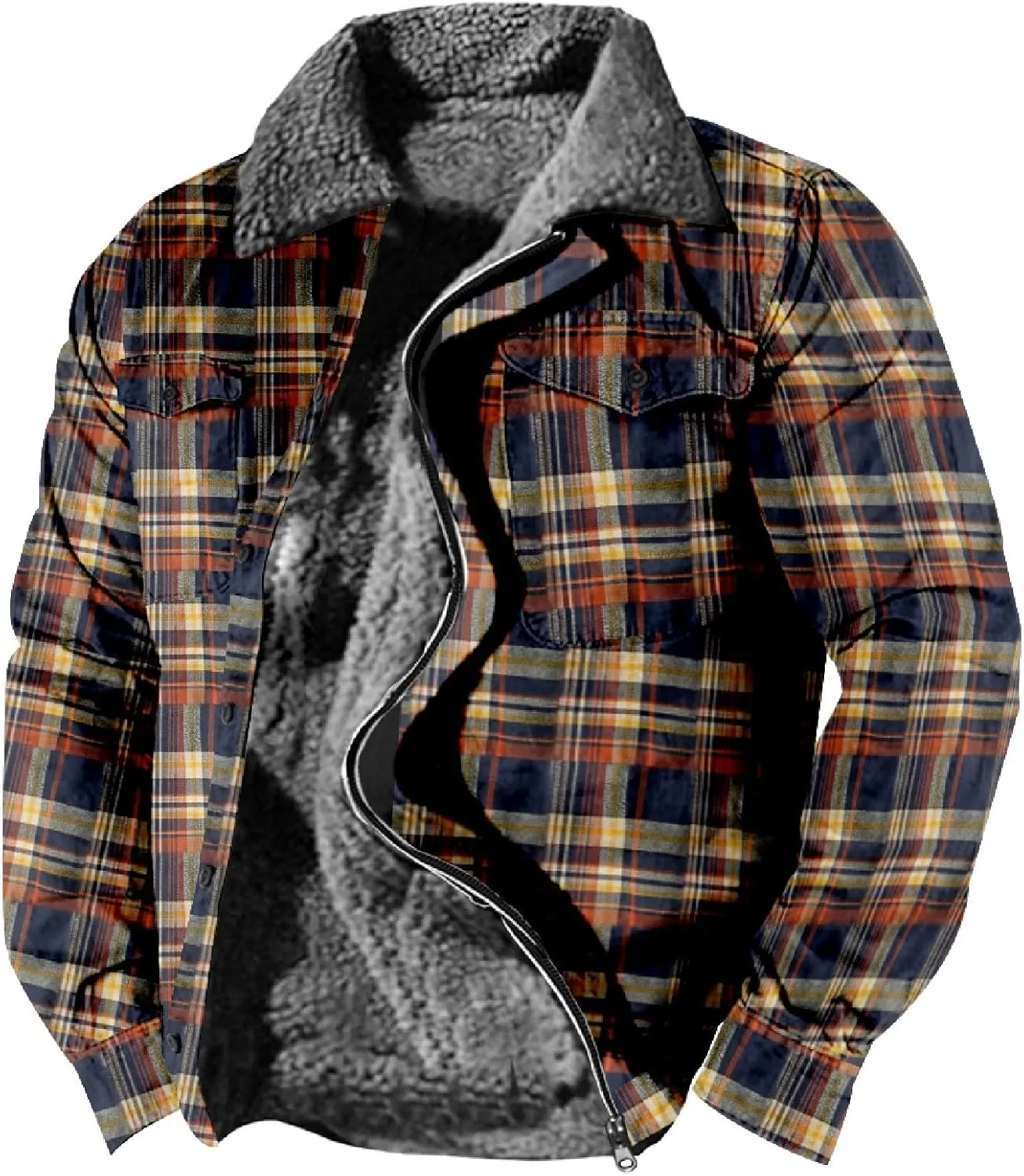 LCMTWX Mens Plaid Flannel Jacket Lapel Pocket Hooded Padded Loose Shirt Top Jacket Men Plus Size Big&Tall Mens Coat Soft