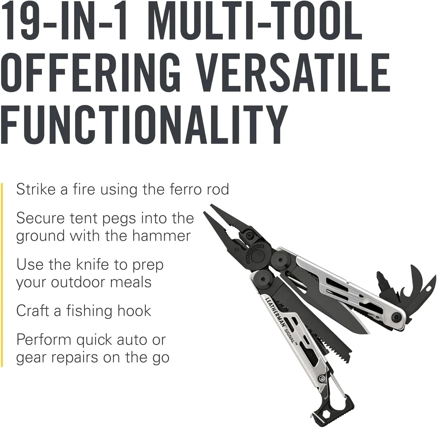 LEATHERMAN, Signal, 19-in-1 Multi-tool for Outdoors, Camping, Hiking, Fishing, Survival, Durable & Lightweight EDC, Made in the USA, Black/Silver