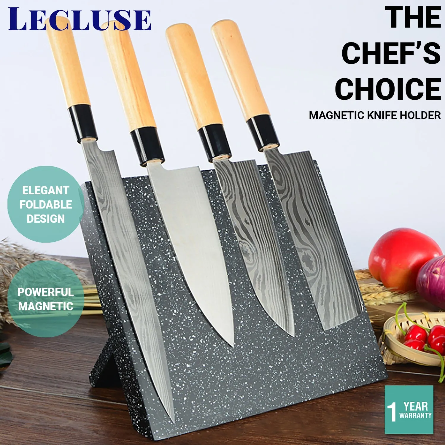 Lecluse Foldable Magnetic Knife Holder Wooden Stand Kitchen Rack Storage Block