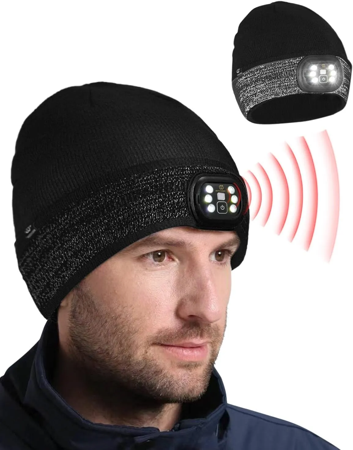 LED Beanie with Light for Men, 4 Modes Headlamp Beanie Hat, Rechargable Removable USB, Gift