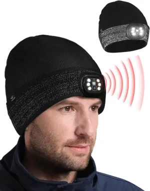 LED Beanie with Light for Men, 4 Modes Headlamp Beanie Hat, Rechargable Removable USB, Gift