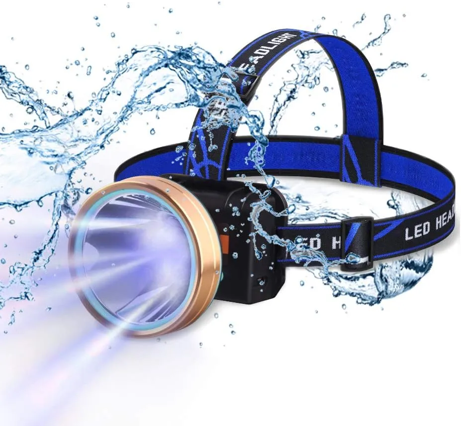 LED Head Lamp for Adults, LED Headlamp Flashlight Waterproof, Rechargeable Headlamps for Camping, Head Flashlight LED, Outdoor USB Headlamp with 2 Lighting Modes, Battery Powered Swivel Headlight