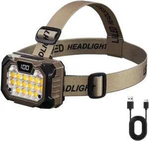 LED Headlamp, 800 Lumens Rechargeable, 5 Modes with Motion Sensor, USB Charging