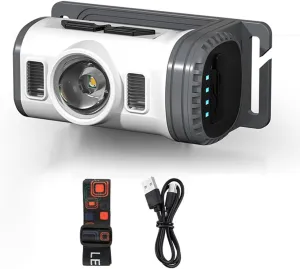 LED Headlamp Flash Reable Red and Blue Warning Head Portable Clip-on with 8 Modes Port Motion Sensor for Camping Hiking Fishing Running