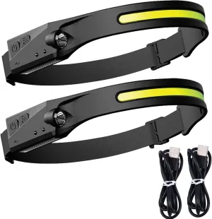 LED Headlamp Rechargeable, 5 Modes Motion Sensor Headlight Flashlight for Adults & Kids, 230° Wide Beam High Lumens Bright IPX4 Waterproof 2 Pack Head Lamp for Camping Running Cycling Hiking Fishing