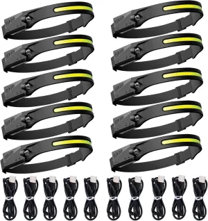 LED Headlamp Rechargeable, 5 Modes Motion Sensor Headlight Flashlight for Adults & Kids, 230° Wide Beam High Lumens Bright IPX4 Waterproof Head Lamp for Camping Running Cycling Hiking Fishing, 10 Pack