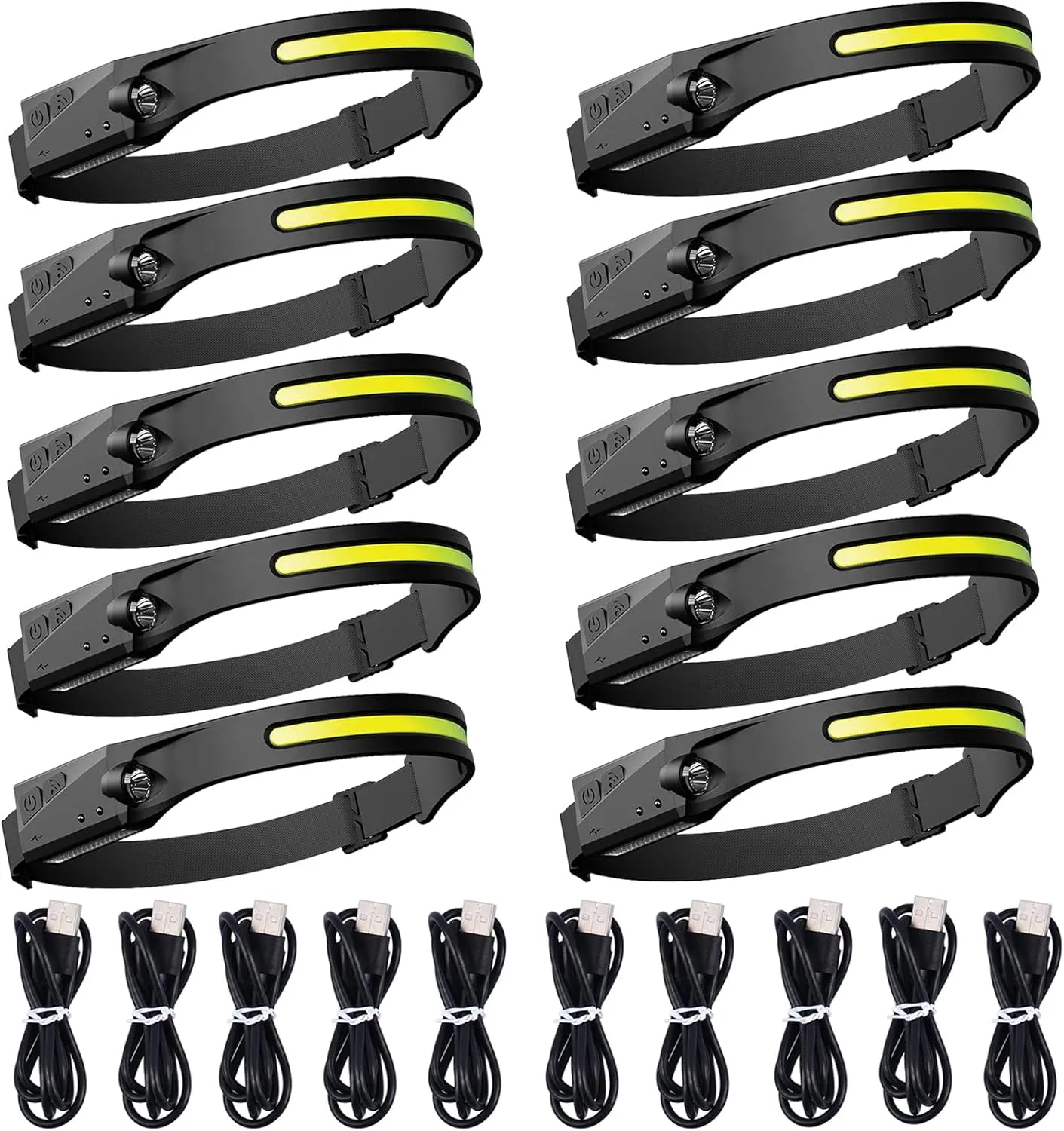 LED Headlamp Rechargeable, 5 Modes Motion Sensor Headlight Flashlight for Adults & Kids, 230° Wide Beam High Lumens Bright IPX4 Waterproof Head Lamp for Camping Running Cycling Hiking Fishing, 10 Pack