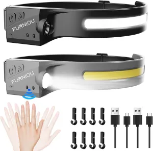 LED Headlamp Rechargeable Headlight for Adults 2Pack Head Lamp with Motion Sensor, Head Lights for Forehead, Adjustable Headband Headlight Flashlight for Camping,Cycling,Hiking,Fishing