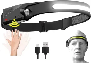 LED Headlamp Rechargeable Headlights for Head Flishlight Reachargeable Head Lamp 230 Wide Beam Led Headband Hard Hat Headlamps with Motion Sensor 5 Modes Lights
