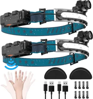 LED Headlamp Rechargeable, Super Bright 1000 Lumens 270° Wide Beam Headlamp with Motion Sensor,6 Lighting Modes, IPX4 Waterproof Head Lamp Suitable for Camping, Hiking, Working Hard Hat Headlight 2pcs