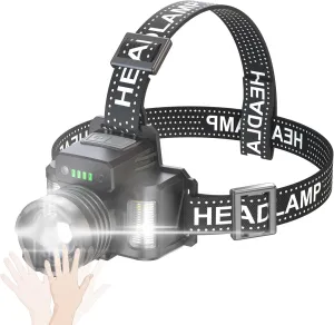 LED Headlamp with Motion Sensor Waterproof USB Reable Head Zoomable Head Lamp Work Flash for Camping Hiking Fishing Cycle