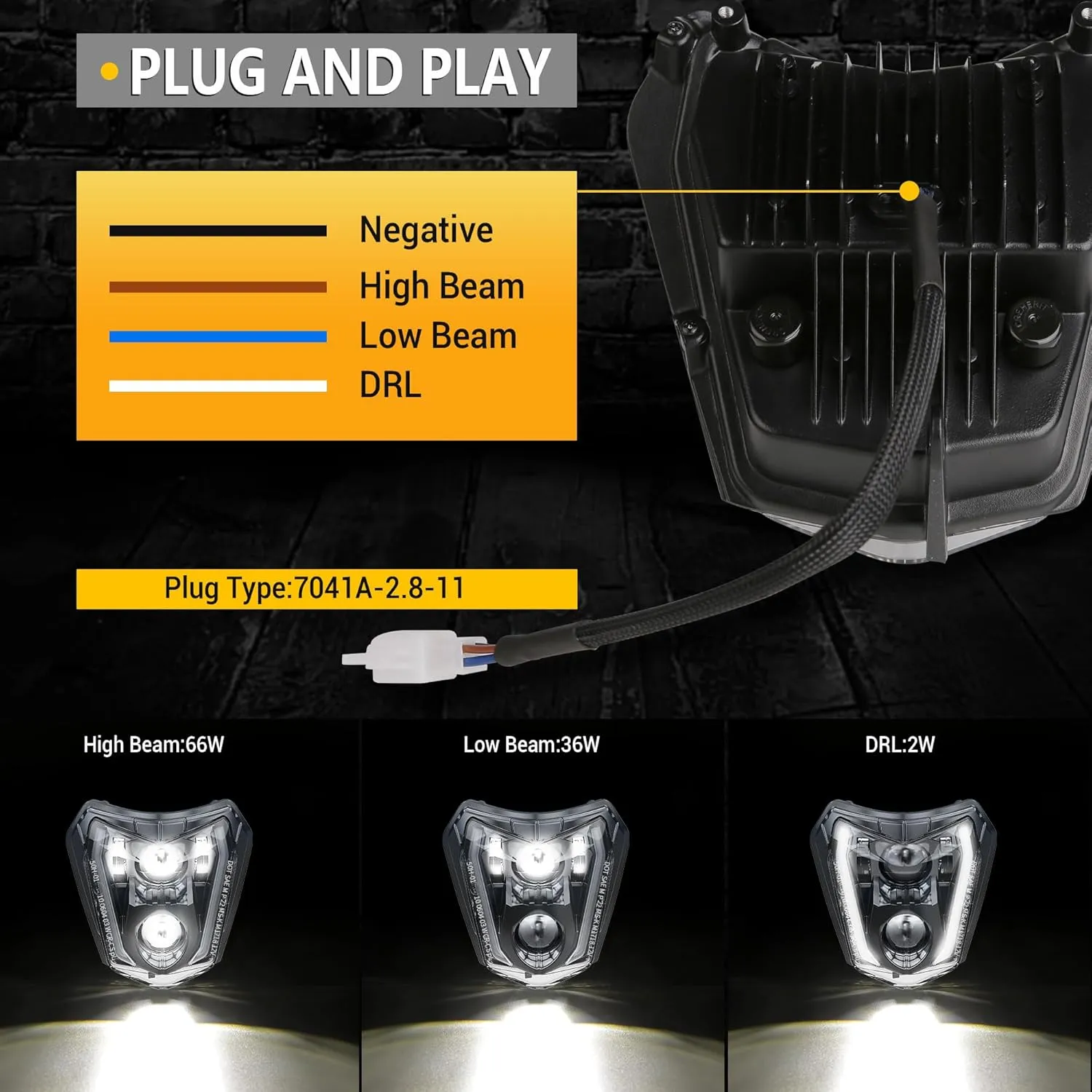 LED Motorcycle Headlight Dirt Bike DRL Headlamp with Bezel Compatible With Motocross Pit Bike Enduro ATV Supermoto 150 250 350 450 500 SX XCW EXC SXF XC SMC R 690