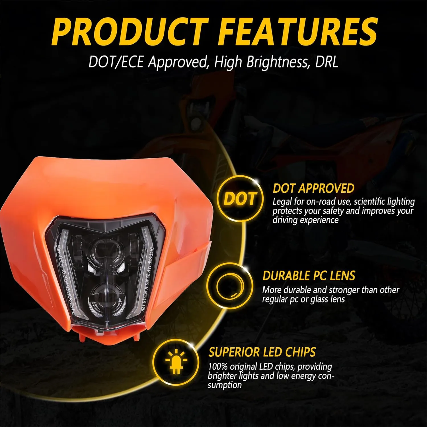 LED Motorcycle Headlight Dirt Bike DRL Headlamp with Bezel Compatible With Motocross Pit Bike Enduro ATV Supermoto 150 250 350 450 500 SX XCW EXC SXF XC SMC R 690