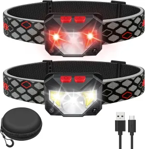 LED Rechargeable Headlamp,2-PACK Waterproof Flashlight Motion Sensor Control Head lamp, 1000 Lumen Bright 30 Hours Runtime USB Headlight for Running, Camping, Hiking and More