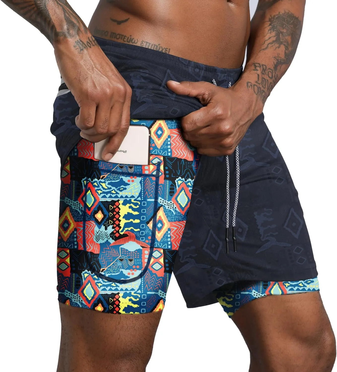 Leidowei Men's 2 in 1 Workout Running Shorts Lightweight Training Yoga Gym 7" Short with Zipper Pockets
