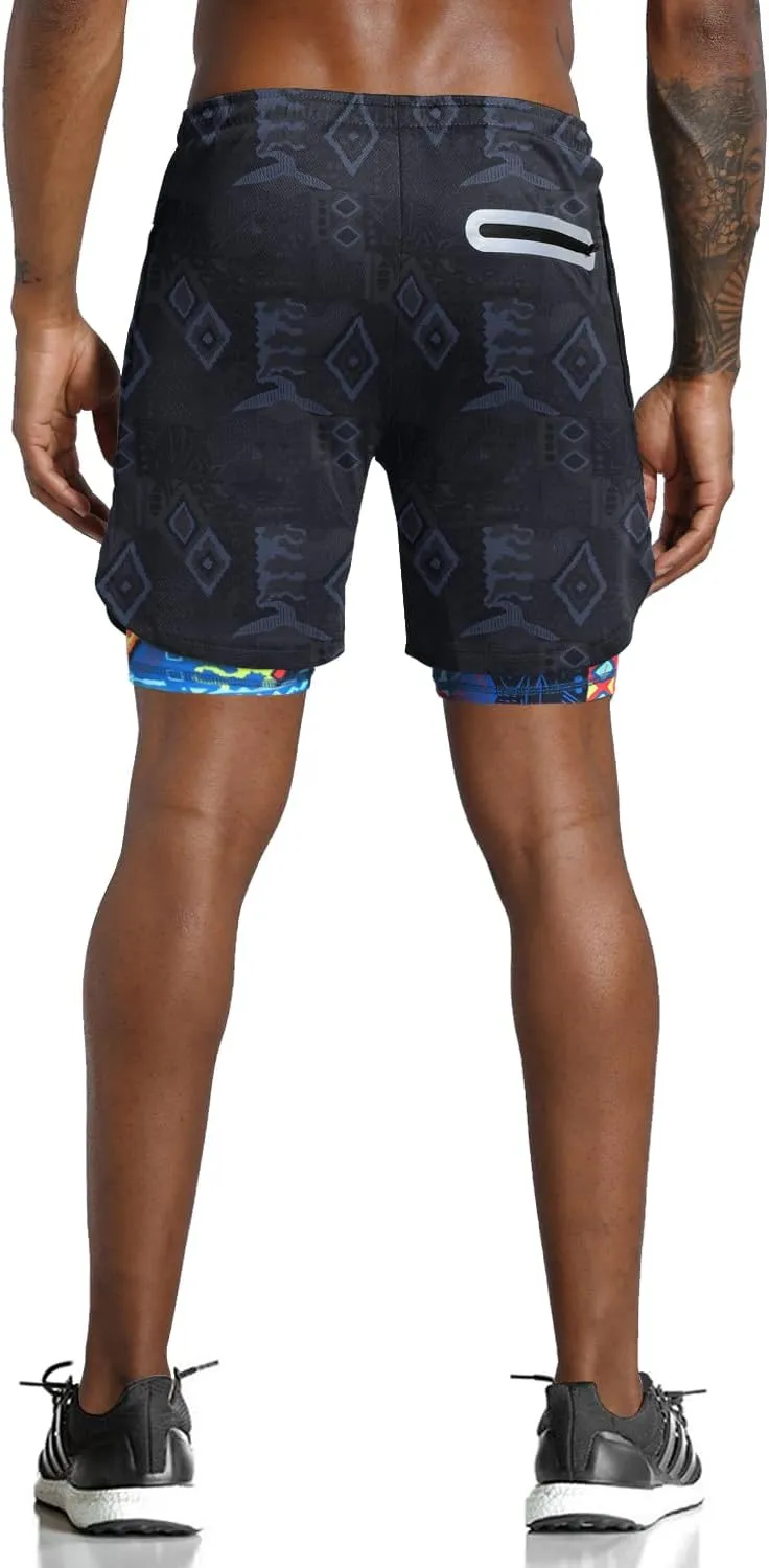 Leidowei Men's 2 in 1 Workout Running Shorts Lightweight Training Yoga Gym 7" Short with Zipper Pockets