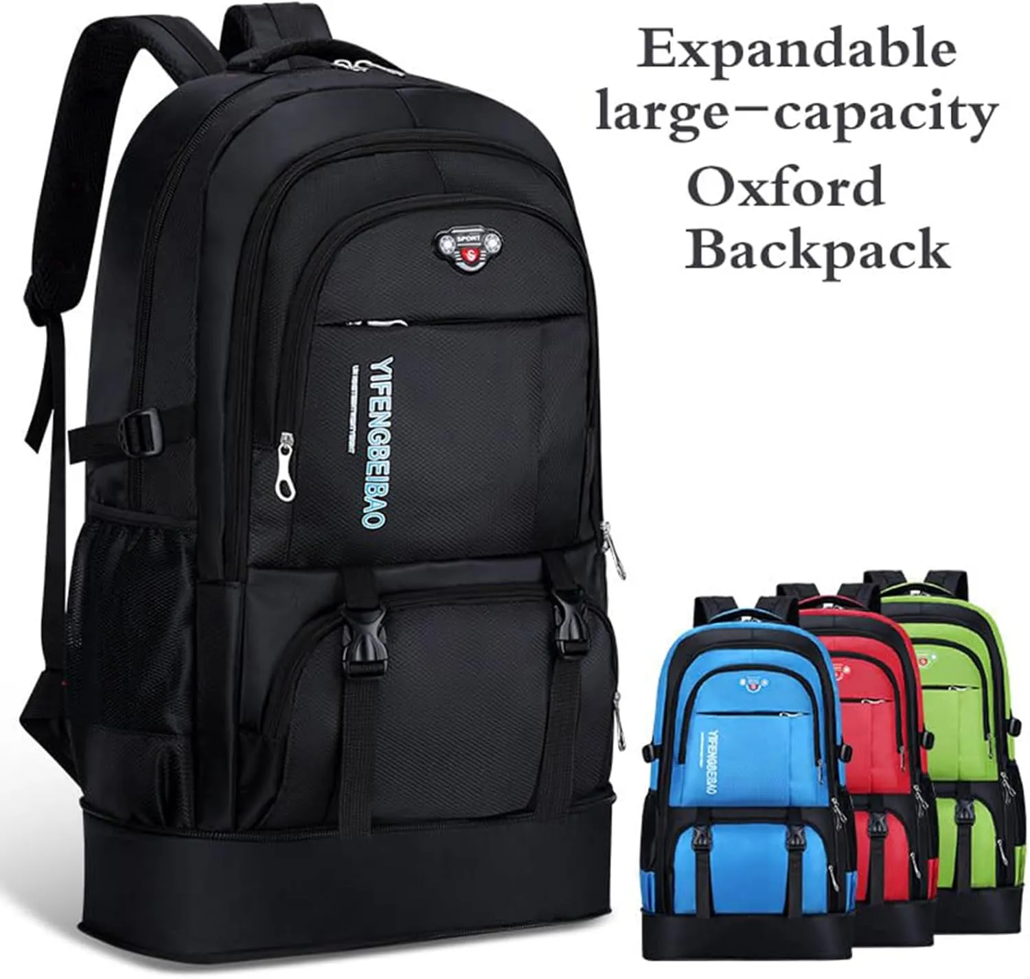 LELEBEAR Expandable Multifunctional Large-Capacity Oxford Backpack, Travel Backpack For Mountaineering, Waterproof Hiking Backpack (Green)