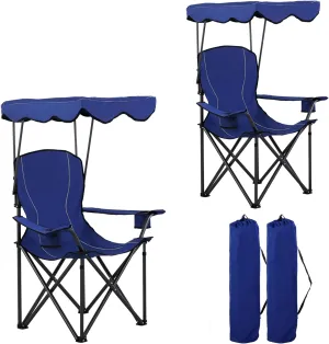 LET'S CAMP Camp Chair with Shade Canopy Folding Camping Recliner Chair with Carry Bag for Outdoor Camping Hiking Beach, Heavy Duty 350 LBS