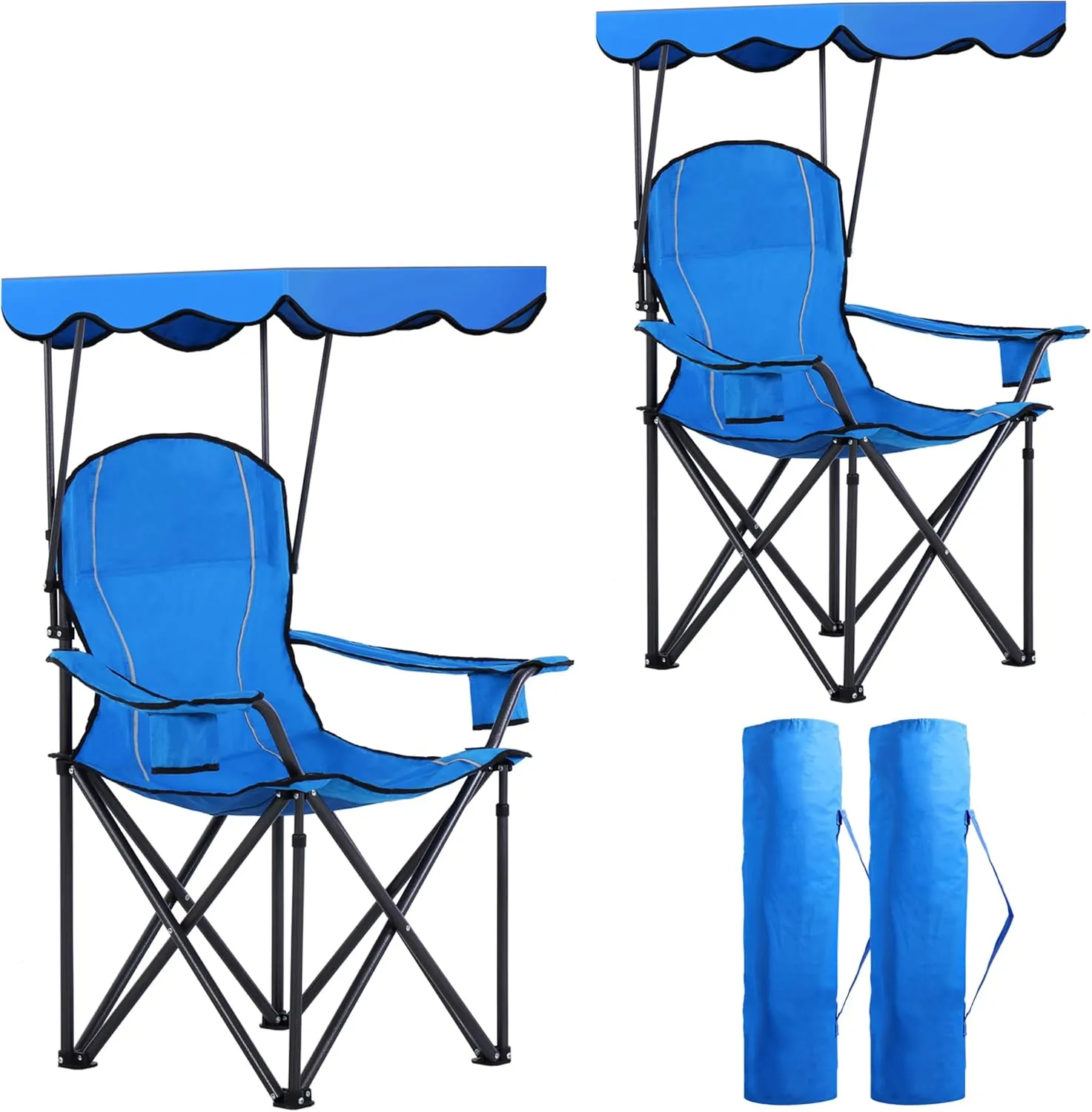 LET'S CAMP Camp Chair with Shade Canopy Folding Camping Recliner Chair with Carry Bag for Outdoor Camping Hiking Beach, Heavy Duty 350 LBS
