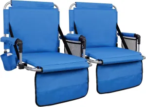 LET'S CAMP Folding Stadium Seat Bleacher Chair with Cup Holder, Mesh Bag and Hide Hooks, Portable Stadium Chair with Back and Cushion