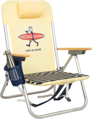Life is Good 4-Position Backpack Aluminum Beach Chair with Pillow and Cup Holder, Yellow and Navy Blue
