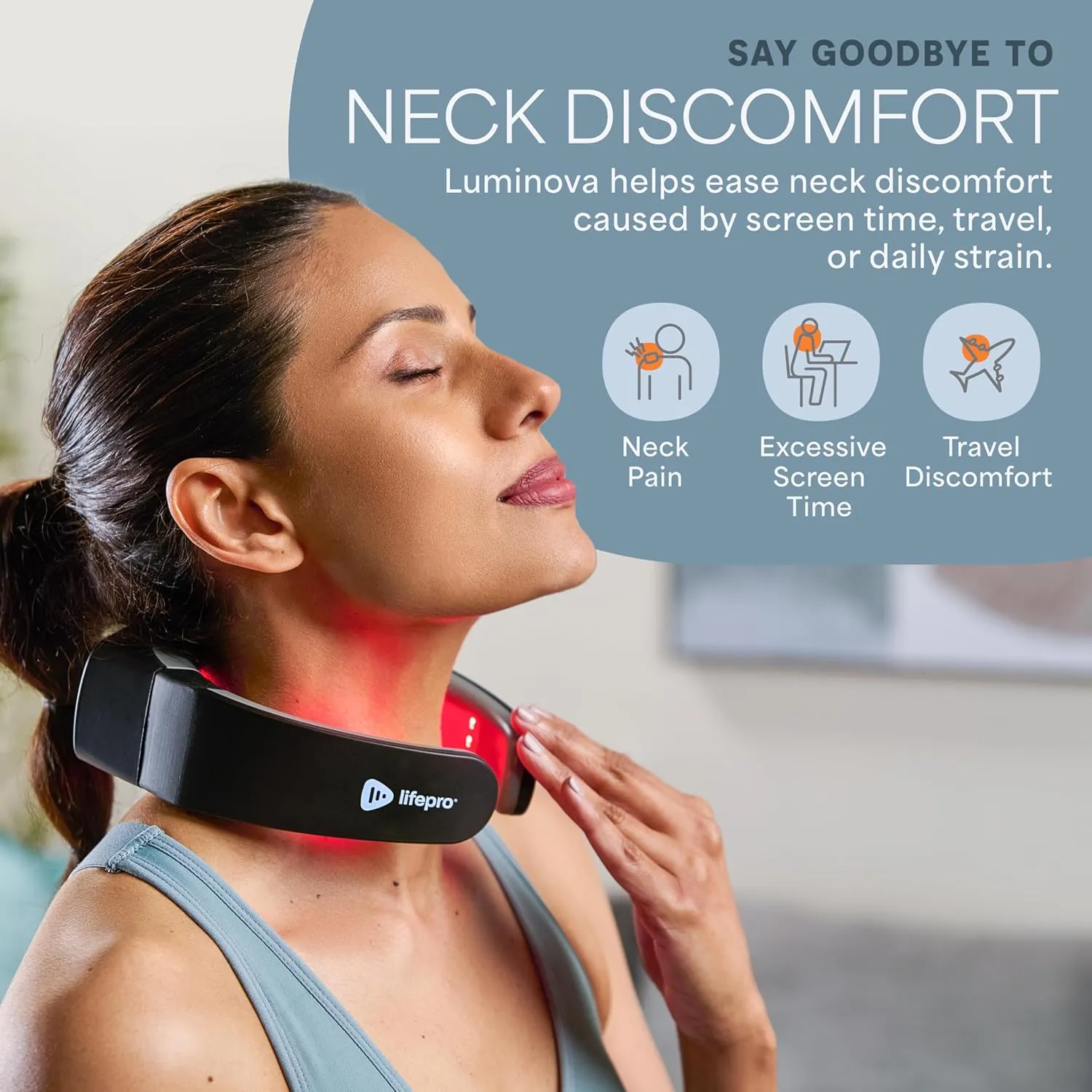 LifePro Red Light Therapy for Neck, Compact & Rechargeable Device for On-The-Go Relief, Easy to Use Near Infrared Light Therapy with Multiple Light Settings, Effective Pain Relief Solution