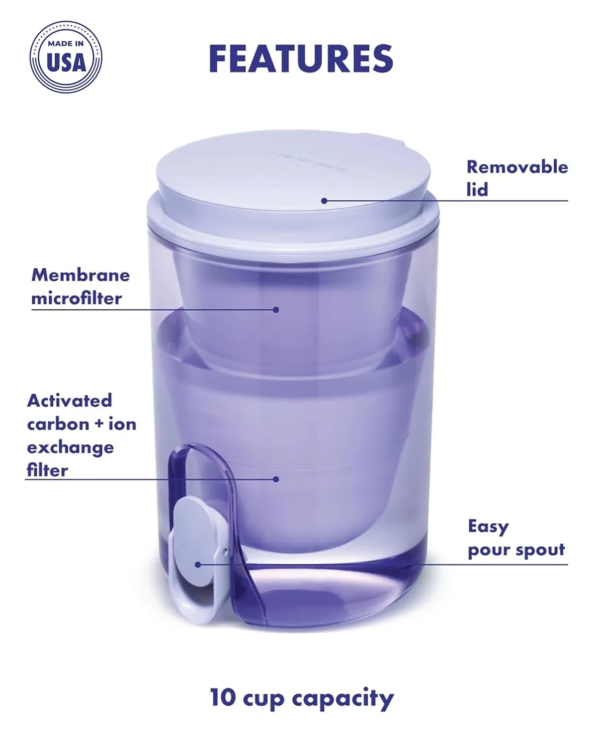 LifeStraw Home Studio Water Filter Dispenser, 10-Cup, Thistle Purple, BPA-Free Designed for Everyday Protects Against Bacteria, parasites, microplastics, PFAS, Lead, and Improves Taste