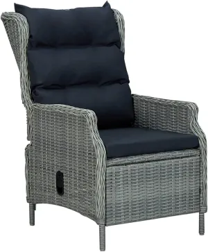 Light Gray Reclining Patio Chair with Cushions Poly Rattan Outdoor Lounge Chair for Patio Backyard Poolside Deck