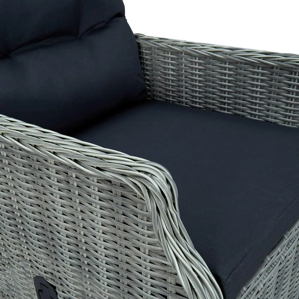 Light Gray Reclining Patio Chair with Cushions Poly Rattan Outdoor Lounge Chair for Patio Backyard Poolside Deck