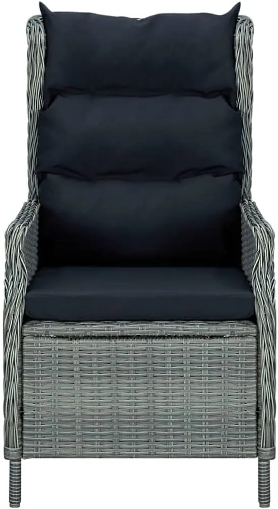 Light Gray Reclining Patio Chair with Cushions Poly Rattan Outdoor Lounge Chair for Patio Backyard Poolside Deck