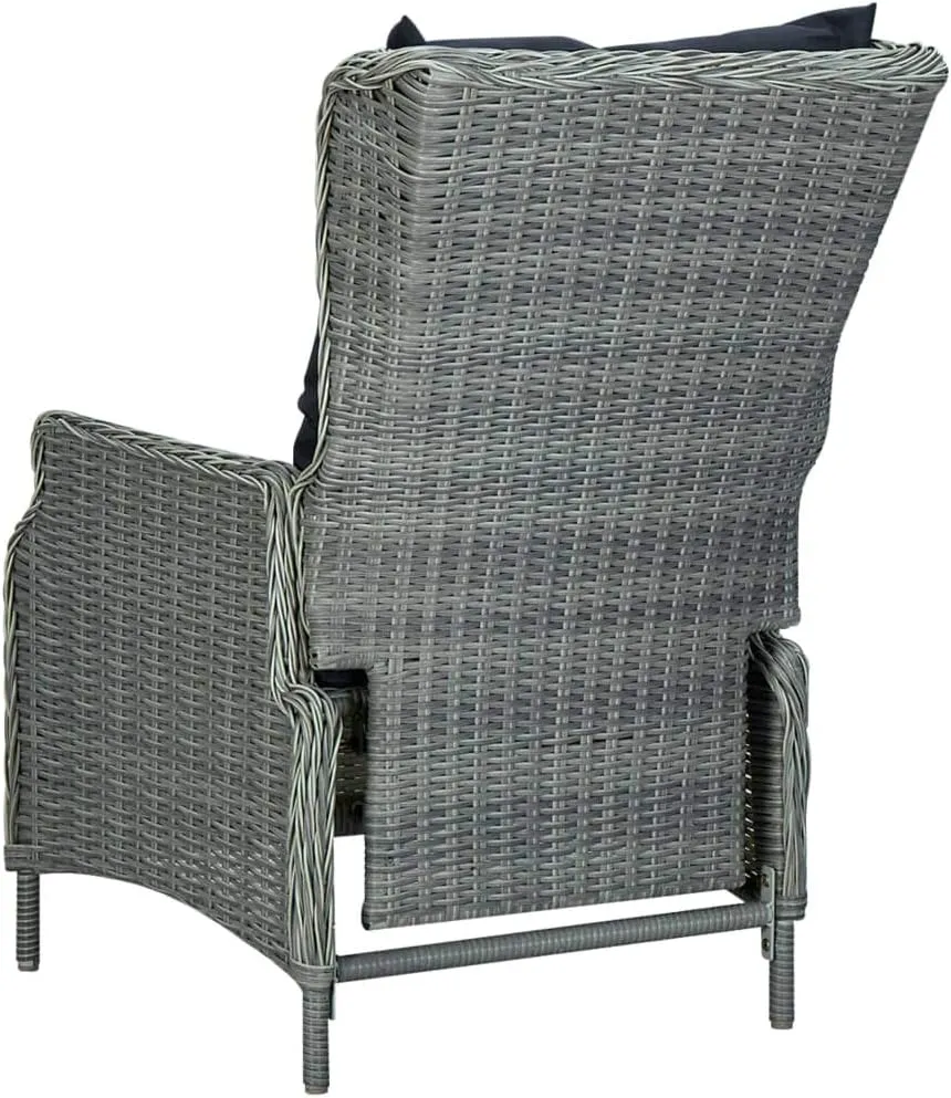 Light Gray Reclining Patio Chair with Cushions Poly Rattan Outdoor Lounge Chair for Patio Backyard Poolside Deck