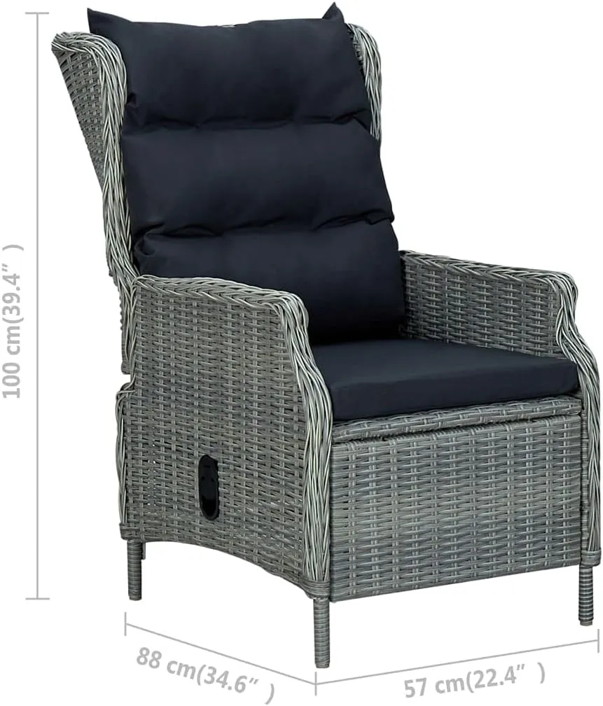 Light Gray Reclining Patio Chair with Cushions Poly Rattan Outdoor Lounge Chair for Patio Backyard Poolside Deck