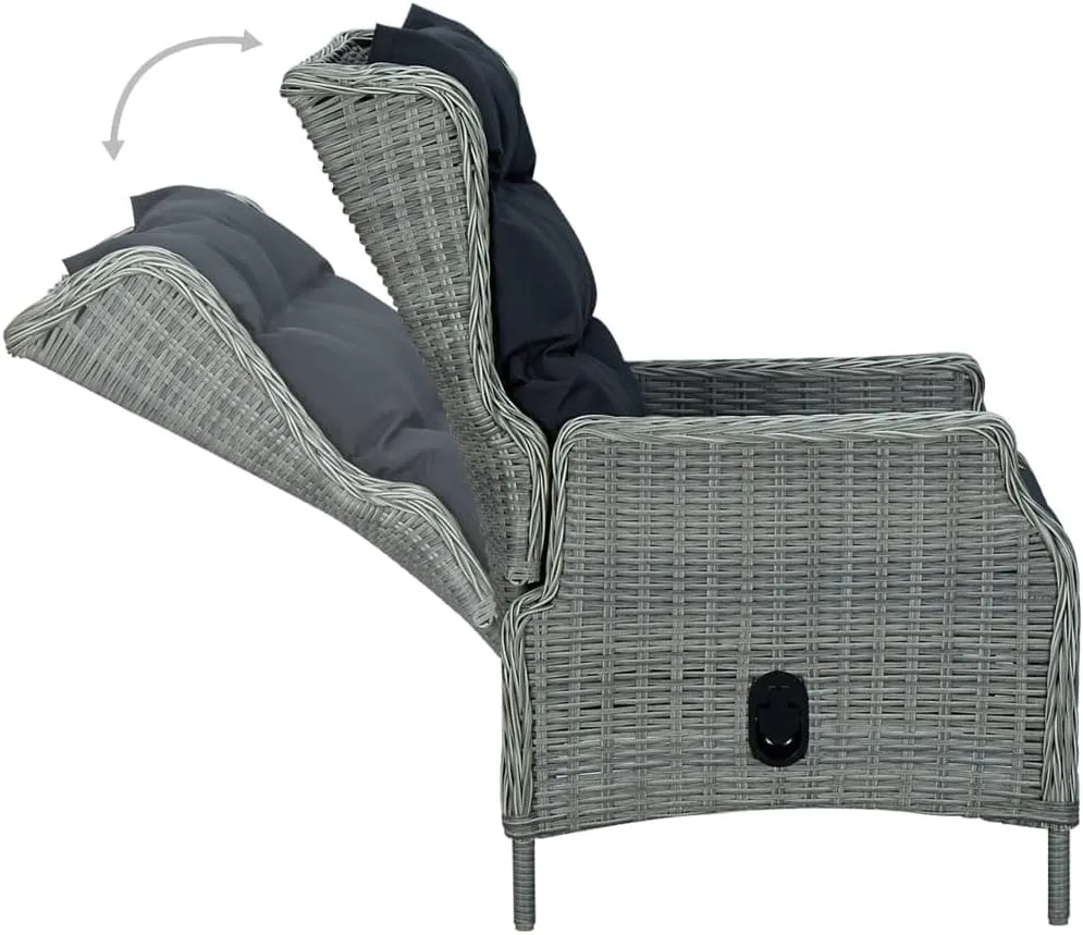 Light Gray Reclining Patio Chair with Cushions Poly Rattan Outdoor Lounge Chair for Patio Backyard Poolside Deck