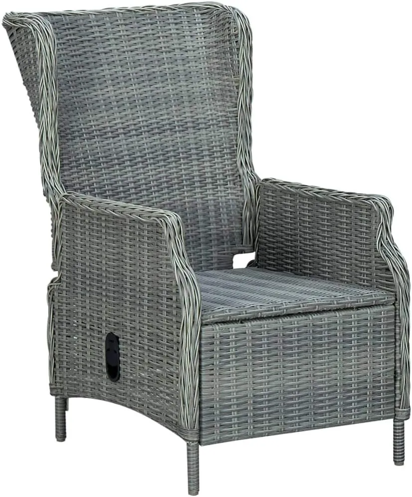 Light Gray Reclining Patio Chair with Cushions Poly Rattan Outdoor Lounge Chair for Patio Backyard Poolside Deck
