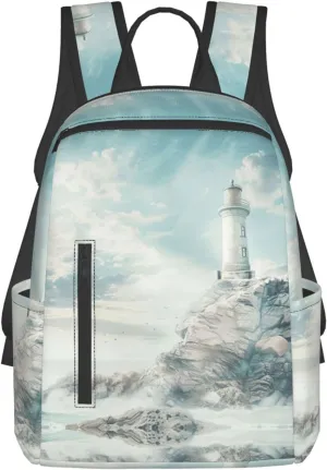 Lighthouse Backdrop Print Lightweight Hiking Backpack Travel Bags Casual Daypacks Unisex Polyester backpacks